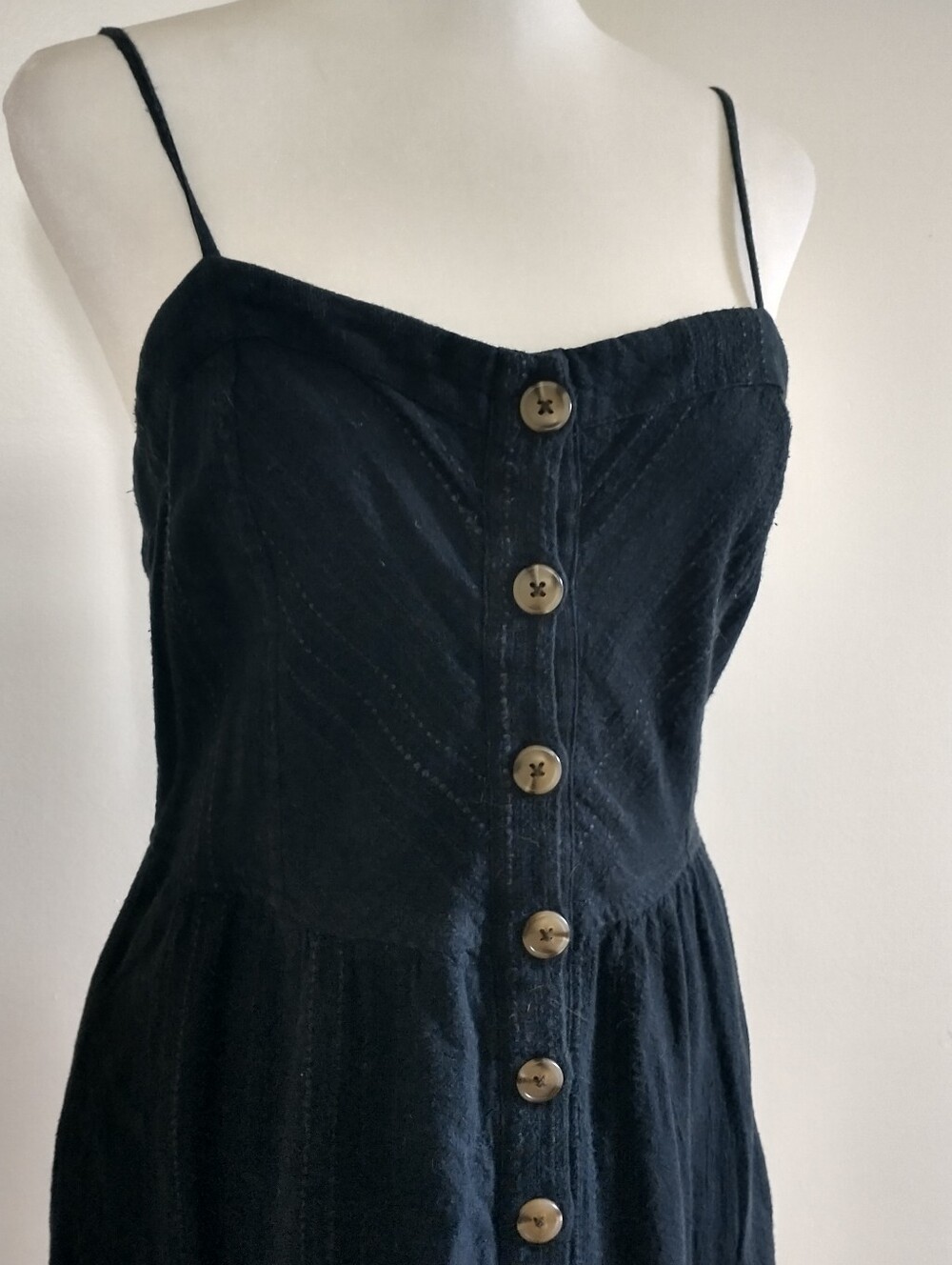Universal Thread Cotton Linen Blend Black Button-Front Pleated Dress M - Picture 3 of 10